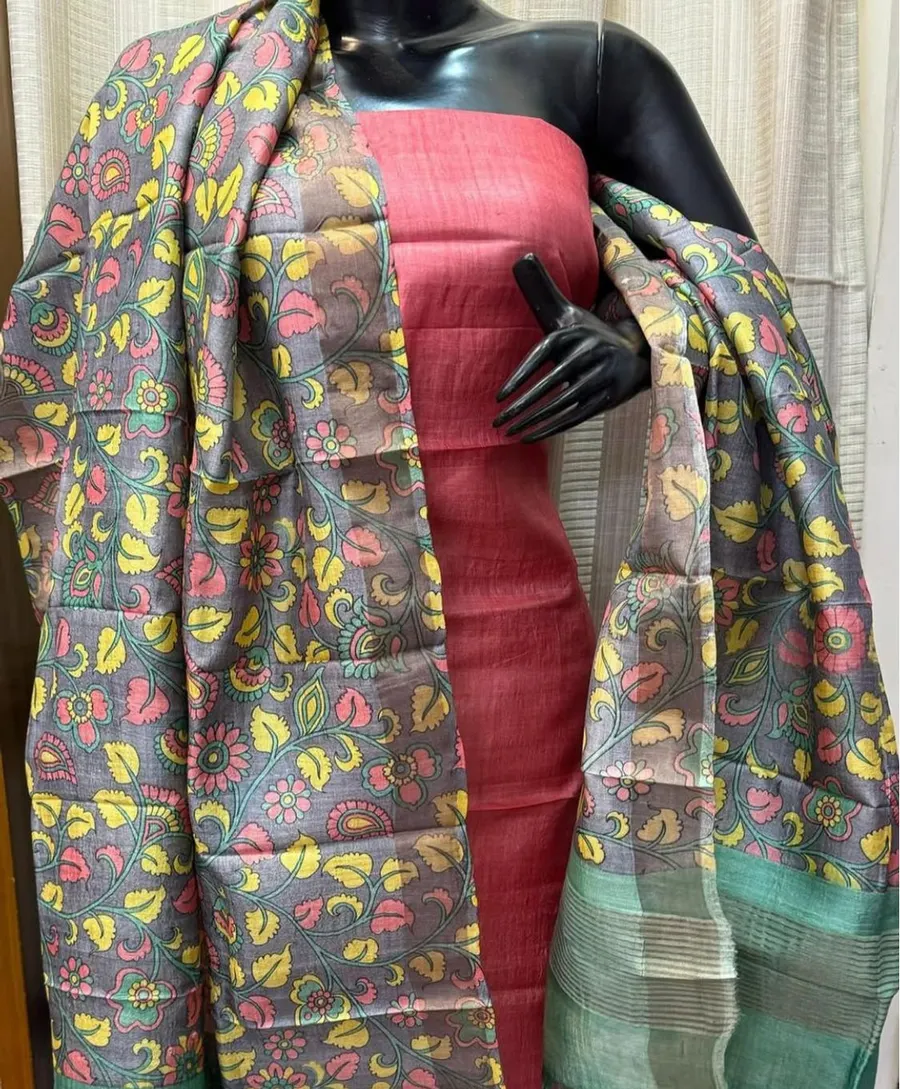Elegant Pure Handloom Tussar Silk Dress Material – Top & Dupatta